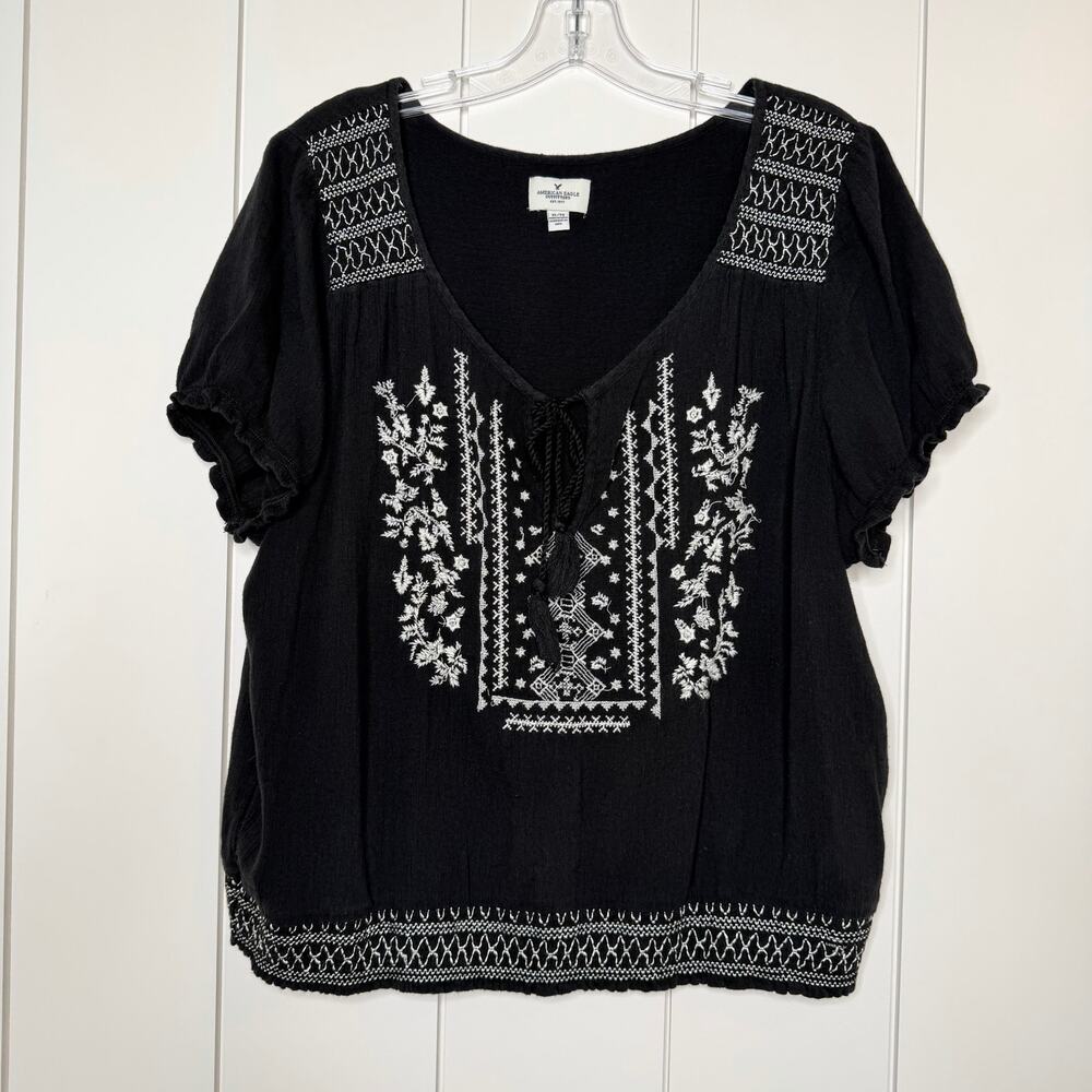 American Eagle Embroidered Boho Peasant Top XL Gauze Festival Cottagecore